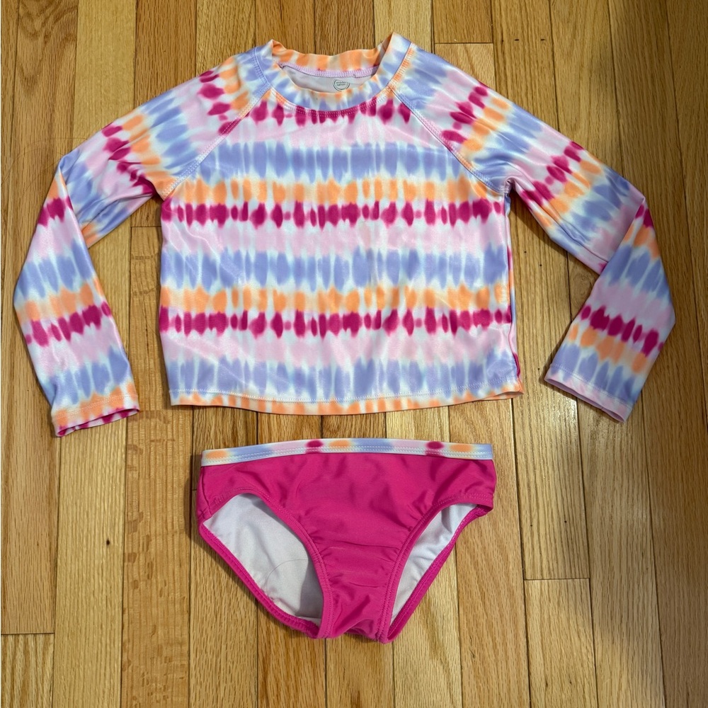 Kids Long Sleeve Tie-Dye Rash Guard Swim Set - Pink/Multi